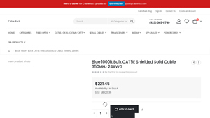Blue 1000ft Bulk CAT5E | Shielded Solid Cable 350MHz 24AWG - cat5e bulk