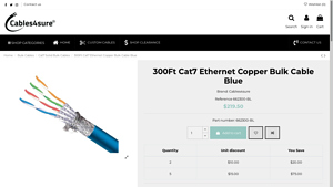300Ft Cat7 Ethernet Copper Bulk Cable Blue - Cables4sure - cat 7 ethernet cable bulk