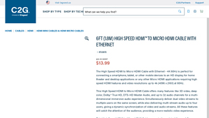 6ft (1.8m) High Speed HDMI™ to Micro HDMI Cable with Ethernet - micro hdmi cable bulk