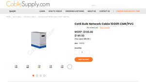Cat6 Bulk Network Cable 1000ft CMR/PVC - CableSupply.com - cat6 network cable bulk