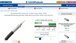 Quad Shield RG6 Coaxial CCS, 18 AWG, Pullbox, Black, 1000ft - rg6 cable bulk
