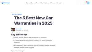 The 5 Best New Car Warranties in 2025 - CarEdge - which car manufacturer has the best warranty