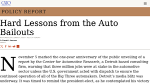 Hard Lessons from the Auto Bailouts | Cato Institute - car manufacturer bailout