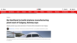 De Havilland to build airplane manufacturing plant east of Calgary ... - canadian airplane manufacturer