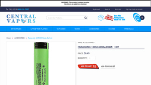 Panasonic 18650 3350mah Battery - Central Vapors - ncr18650b bulk