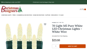 70 Light M5 Pure White LED Christmas Lights - White Wire - white christmas lights bulk