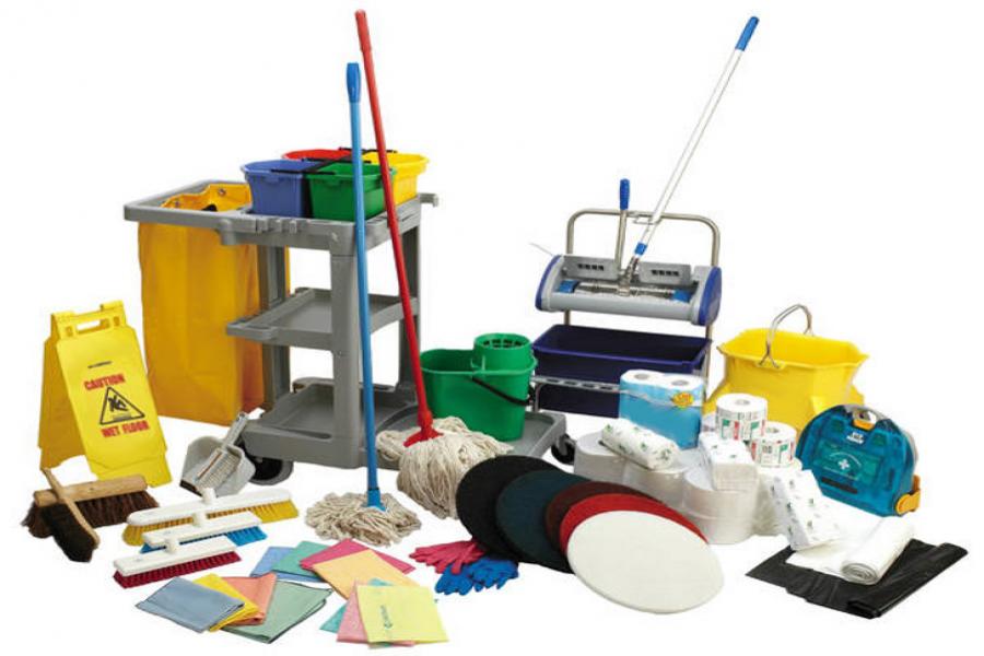 A relevant stock photo of cleaning supplies supplier in a typical setting.