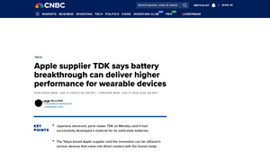 Apple supplier TDK says battery breakthrough can deliver ... - apple battery company