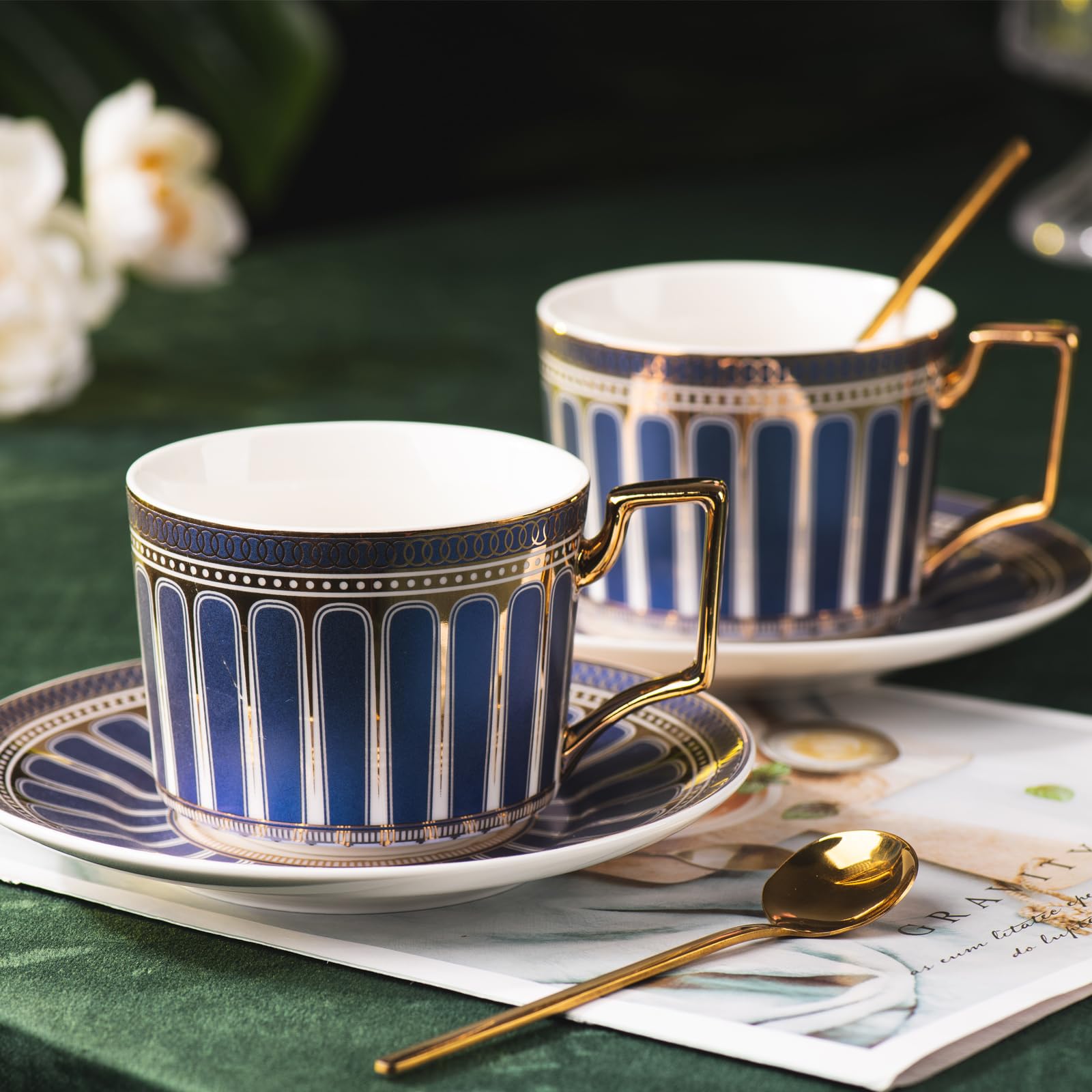 A relevant stock photo of coffee cup china in a typical setting.