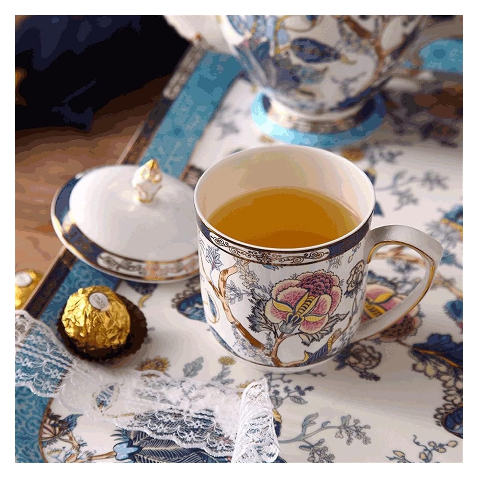 A relevant stock photo of coffee mug china in a typical setting.