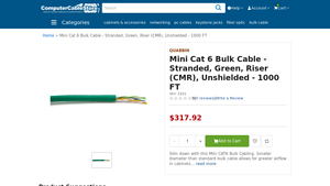 Mini Cat 6 Bulk Cable - Stranded, Green, Riser (CMR), Unshielded - cat6 bulk