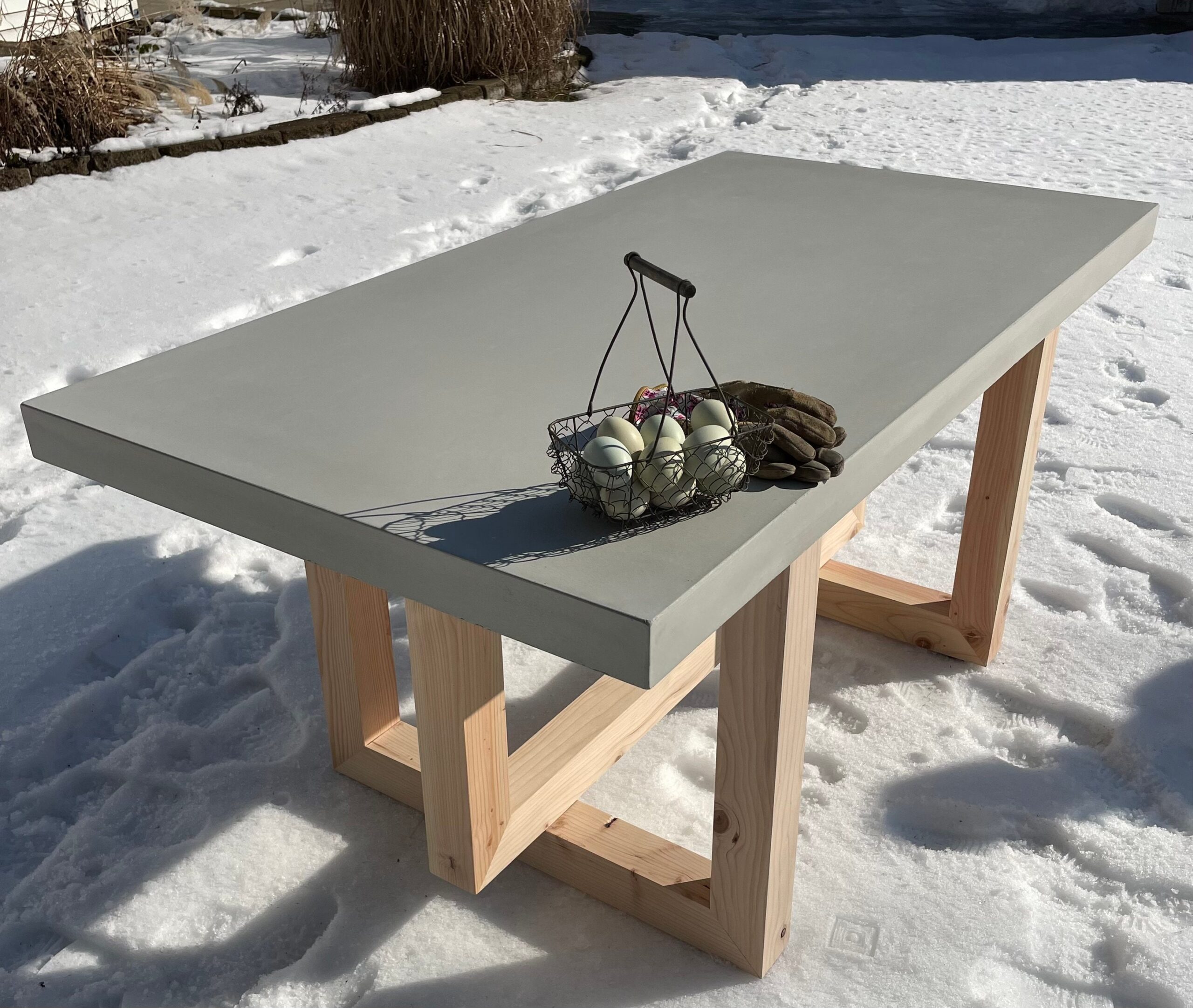 A relevant stock photo of concrete table custom in a typical setting.