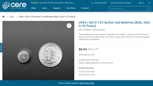 LR44 / AG13 1.5V Button Cell Batteries [Bulk, Sold in 10 Packs] - ag13 battery bulk