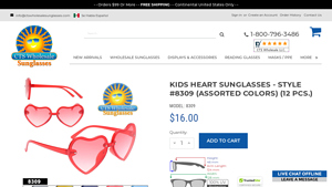 Kids Heart Sunglasses - Style #8309 (Assorted Colors) (12 pcs.) - heart shaped sunglasses bulk