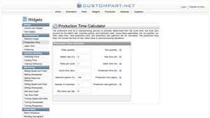 Production Time Calculator - CustomPart.Net - min per manufacturer