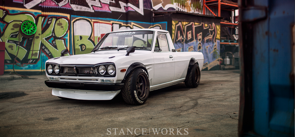 A relevant stock photo of datsun pickup custom in a typical setting.