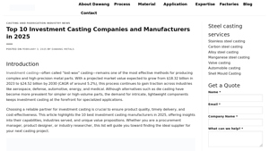 Top 10 Investment Casting Companies and Manufacturers in 2025 - casting manufacturer