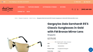 Gargoyles Dale Earnhardt 85'S Classic Sunglasses in Gold with FM ... - gargoyle sunglasses company