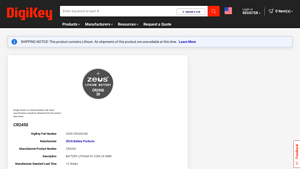 CR2450 ZEUS Battery Products - DigiKey - cr2450 bulk