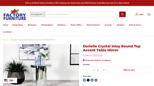 Dorielle Crystal Inlay Round Top Accent Table Mirror - table mirror factory