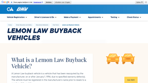 Lemon Law Buyback Vehicles - California DMV - manufacturer buyback title