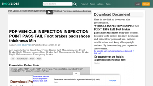 PDF-VEHICLE INSPECTION INSPECTION POINT PASS FAIL Foot brakes padsshoes ... - min per manufacturer