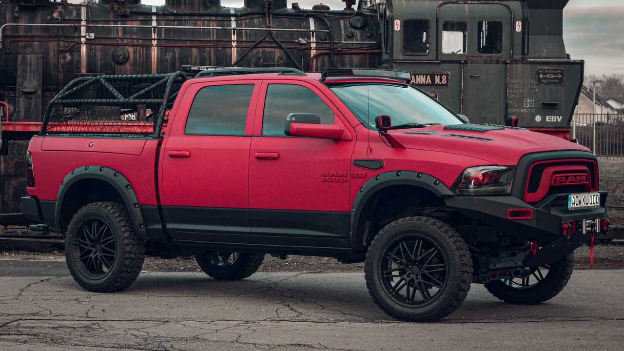A relevant stock photo of dodge ram 1500 hemi custom in a typical setting.