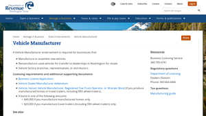 Vehicle Manufacturer - Washington Department of Revenue - manufacturer license plate