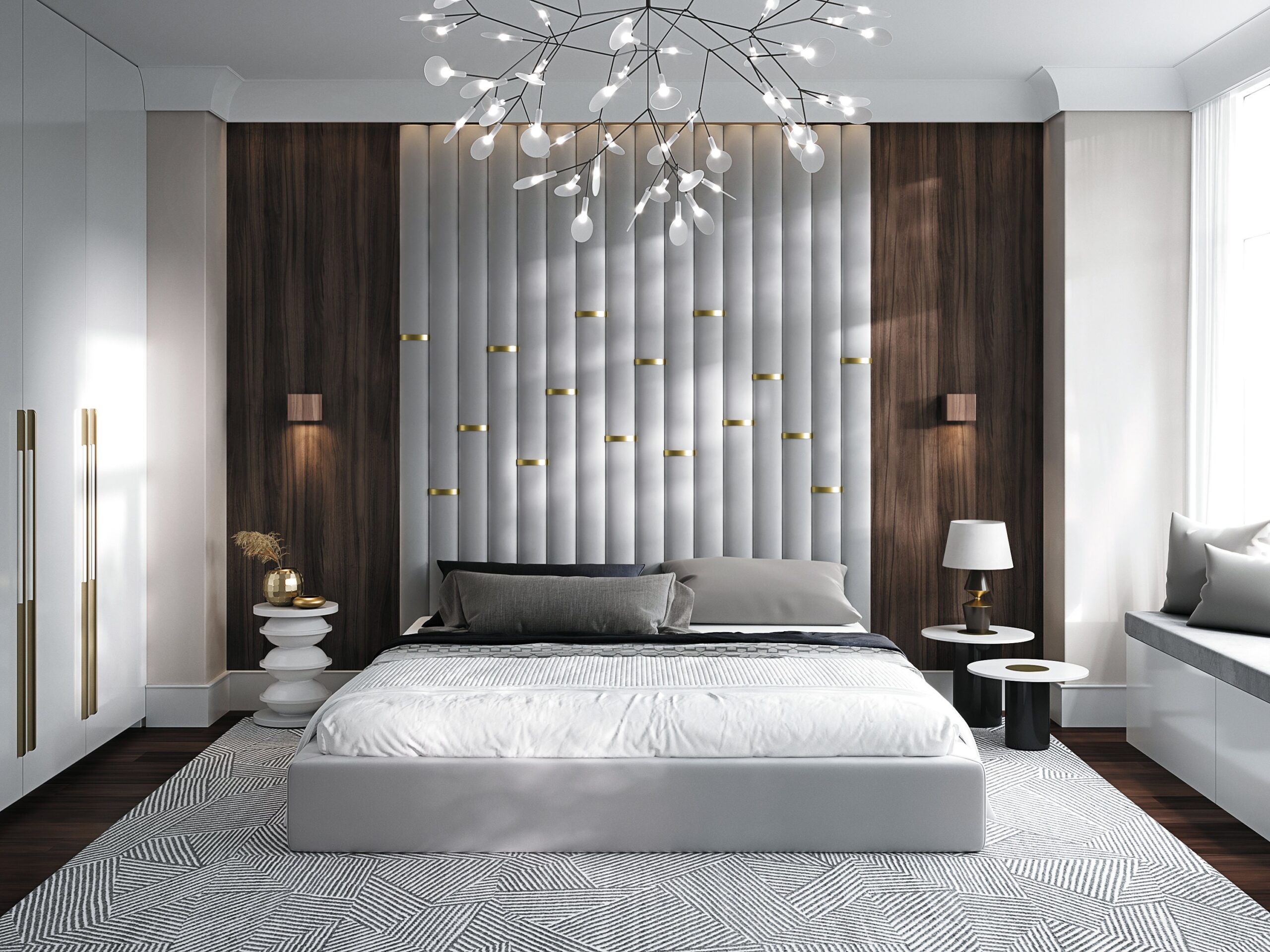 A relevant stock photo of double headboard custom in a typical setting.