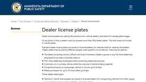 Dealer license plates - Minnesota Department of Public Safety - manufacturer plate