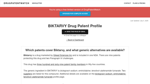 When will the BIKTARVY patents expire, and when will ... - DrugPatentWatch - biktarvy manufacturer