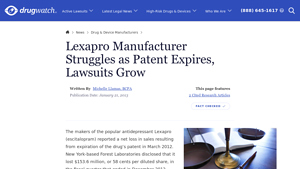 Lexapro Manufacturer Struggles as Patent Expires, Lawsuits Grow - Drugwatch - lexapro manufacturer