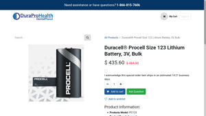 Duracell Procell Size 123 Lithium Battery, 3V, Bulk - DuraPro Health - 123 battery bulk