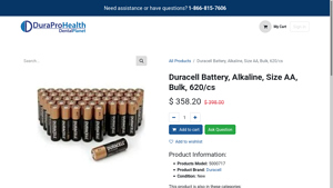 Duracell Battery, Alkaline, Size AA, Bulk, 620/cs - DuraPro Health - duracell aa bulk