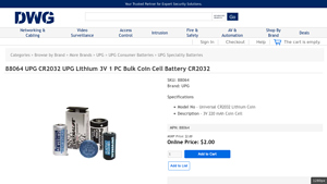 88064 UPG CR2032 UPG Lithium 3V 1 PC Bulk Coin Cell ... - DWG - 2032 battery bulk