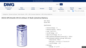 30232 UPG Kinetik CR123 Lithium 3V Bulk Cylindrical Battery - DWG - cr123 bulk