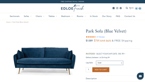 Park Sofa (Blue Velvet) – Edloe Finch Furniture Co. - blue couch company