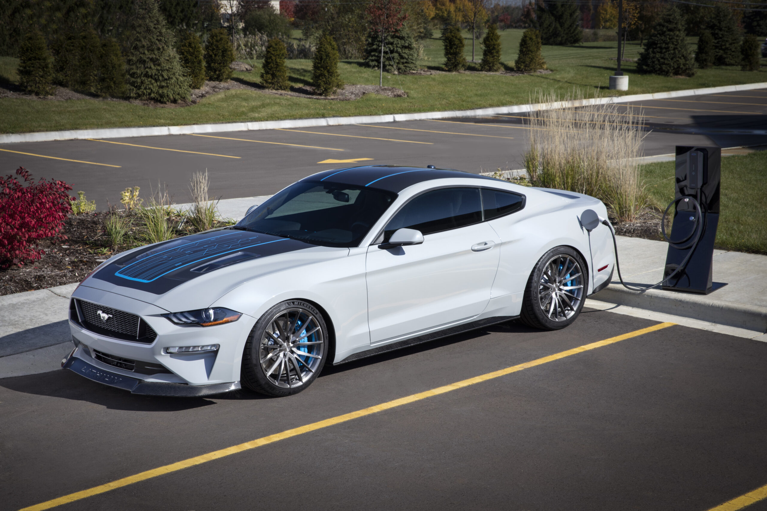 A relevant stock photo of electric mustang custom in a typical setting.