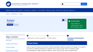 Xolair - European Medicines Agency (EMA) - xolair manufacturer