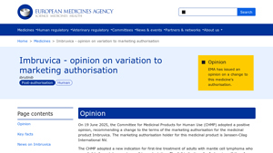 Imbruvica - opinion on variation to marketing authorisation | European ... - imbruvica manufacturer