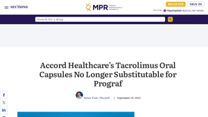 Accord Healthcare's Tacrolimus Oral Capsules No Longer ... - MPR - accord drug manufacturer