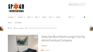 Deep Sea Blue Velvet Lounge Chair by Article Furniture Company - velvet chair company
