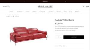 Archlight Red Sofa - Euro Living Furniture - red sofa company