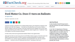 Ford Motor Co. Does U-turn on Bailouts - FactCheck.org - car manufacturer bailout