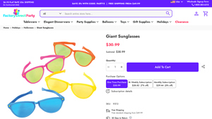 Giant Sunglasses - Factory Direct Party - oversized sunglasses bulk