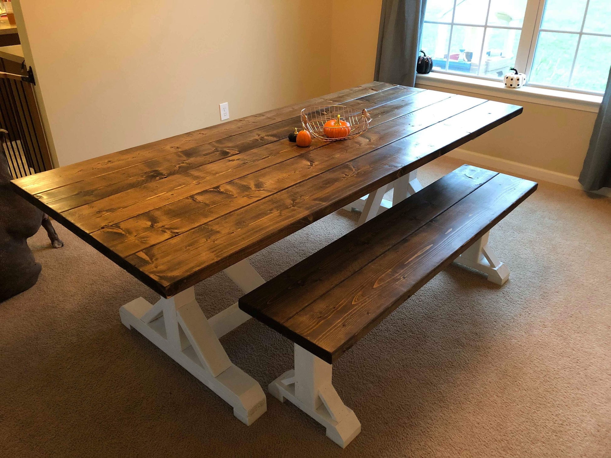 A relevant stock photo of farmhouse table custom in a typical setting.