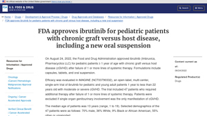 FDA approves ibrutinib for pediatric patients with chronic graft versu - imbruvica manufacturer