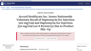 Accord Healthcare Inc. Issues Nationwide Voluntary Recall of Daptomycin ... - accord drug manufacturer