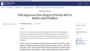 FDA Approves New Drug to Prevent RSV in Babies and Toddlers - beyfortus manufacturer