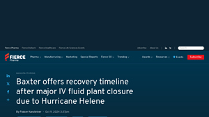 Baxter offers recovery timeline after major IV fluid plant closure due ... - baxter manufacturer
